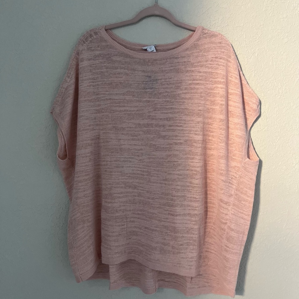 Pure Jill Women Linen Cotton Soft Pink  Knit Cap Sleeve Top  Size XL NEW